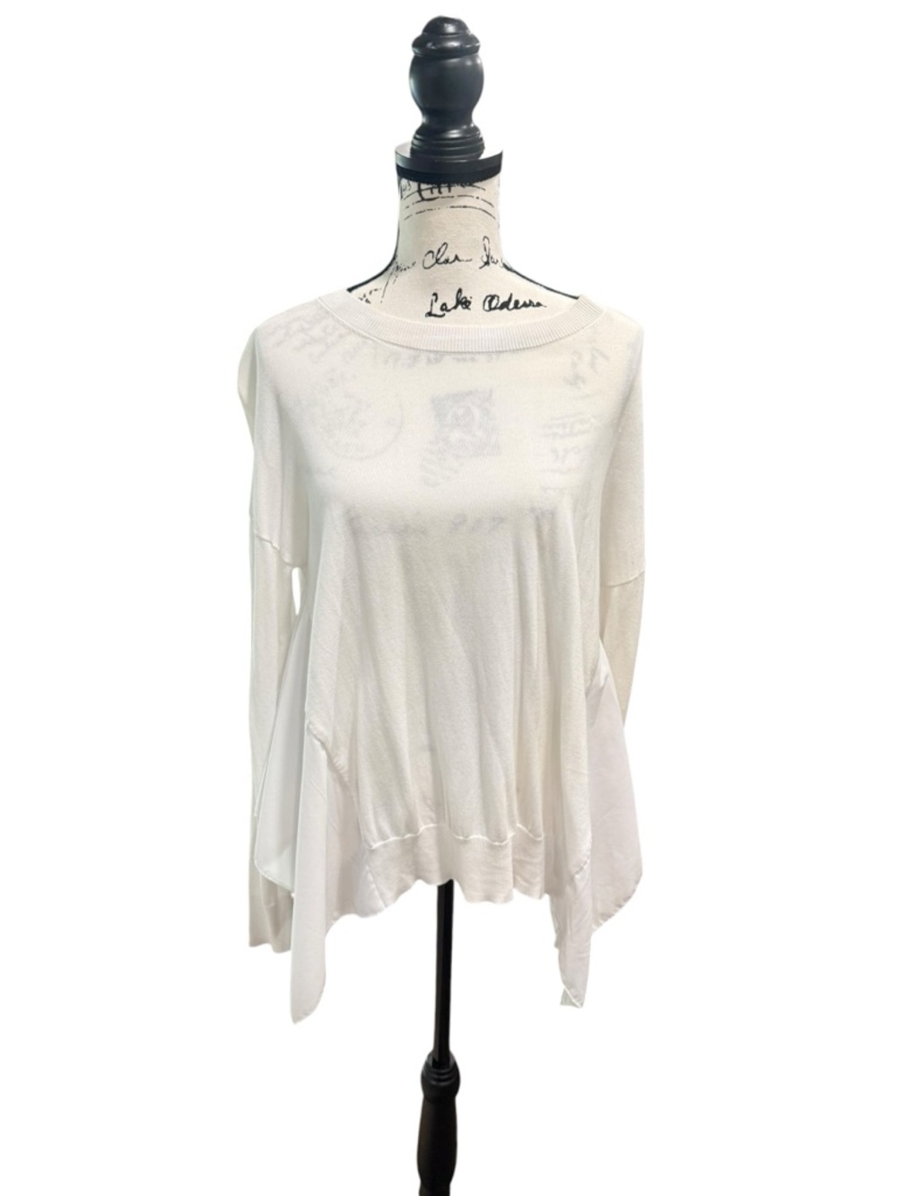 PEACH Asymmetrical Hem Long Sleeve Tunic Top White Size Small